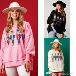 Dameshoodies Sweatshirts Kerstmis Roze Notenkraker Sweatshirt Nieuwe pailletten gewassen veelzijdige trui met ronde hals en top