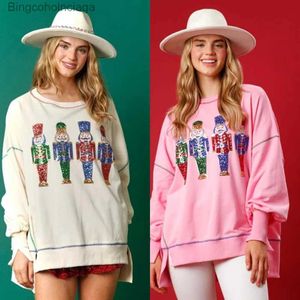 Dames hoodies sweatshirts kerst roze notenkraker sweatshirt nieuwe pailletten gewassen veelzijdige bemanning nek sweaterl231011