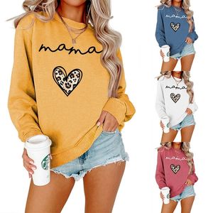 Dames hoodies sweatshirts katoen winter mama luipaard print hart print groot formaat casual eenvoudige retro ronde nek lange mouw hoodie 230220