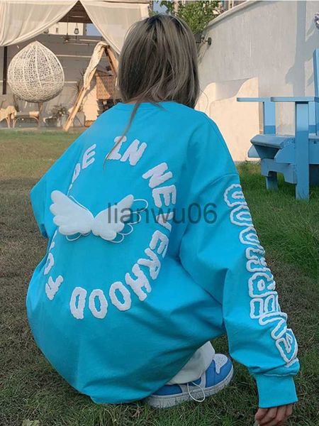 Femmes Hoodies Sweats Deeptown Style Coréen Lettre Imprimer Hoodies Femmes Harajuku Angel Wings Sweats Plus La Taille Casual À Manches Longues Tops Fille Clo J230718