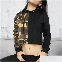 Sweats à capuche pour femmes Sweatshirts Mode Camouflage Patchwork Hoddies Femmes Crop Top Militaire Pluviers Tops Ta888 Drop Livraison Vêtements Tissu Otnov