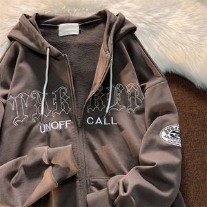 Dames Hoodies Sweatshirts Gothic Borduren Dames Retro Harajuku Hip Hop Jas High Street Zip Up Hoodie Casual Losse Sweatshirt Kleding Y2K Tops 230828