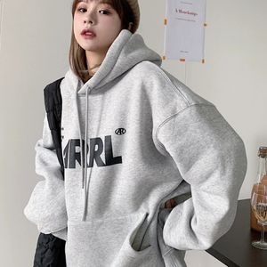 Dames hoodies sweatshirts grijs dikke hoodie brief afdrukken esthetiek wollen capuchon sweater herfst extra grote haruku inactieve chiffon top 231214