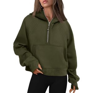 Dames hoodies sweatshirts half zip bijgesneden lange mouw fleece kwart pullover herfst outfits kleren 230817 jacketstop