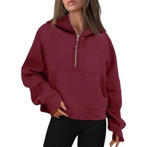 Dames hoodies sweatshirts half zip bijgesneden lange mouw fleece kwart pullover herfst outfits kleding 230817 flyfly9988