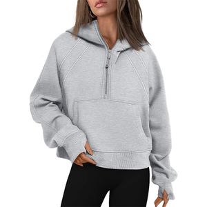 Femmes Hoodies Sweats Demi Zip Recadrée À Manches Longues Polaire Trimestre Pull Automne Tenues Vêtements 230818