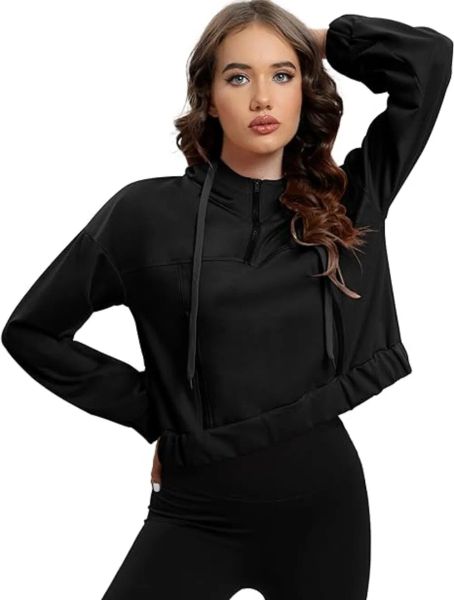 Sudaderas con capucha para mujer Sudaderas con media cremallera Recortada Quarter Up Chorlito Ropa de otoño informal Trajes Suéter para mujer Ropa de entrega de entrega Clot Otyat