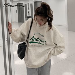 Dames hoodies sweatshirts hirsionsan chic vintage fleece dames brief print zachte pocket sweatshirt Korean warme pullover losse oversized sportkleding 230208