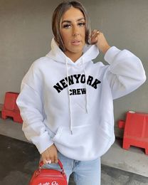 Sudaderas con capucha para mujer Sudaderas Hirsionsan Carta Imprimir Mujeres de gran tamaño Poliéster Manga larga Sudadera femenina Streetwear Fleece Ropa de mujer Invierno 231206