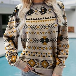 Dames Hoodies Sweatshirts Hoodie Lengan Panjang Kaus Dieptepunt Wanita Musim Gugur Dingin Longgar Leher O Cetak Geometri Atasan Katun Kasual 230328