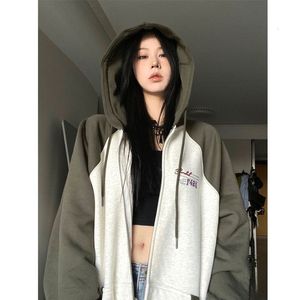 Sweats à capuche pour femmes Sweats HOUZHOU Vintage Sweat Femmes Streetwear Y2k Automne Mince À Manches Longues Esthétique Sweat À Capuche Zippé Harajuku Surdimensionné Mode Coréenne 230327