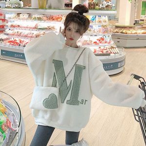 Dames Hoodies Sweatshirts Imitatie Lam Wool Pullover Kawaii Casual Fashion Spring Herfst Koreaans losse ontwerp Niche Tops Gratis tas 230224