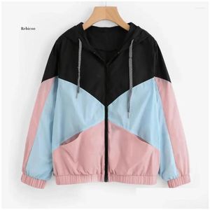 Sweats à capuche pour femmes Sweatshirts Vestes Femmes À Manches Longues Patchwork Mince Skinsuits À Capuche Poches À Fermeture Éclair Sport Manteau Automne Veste Chaqueta Ot14T