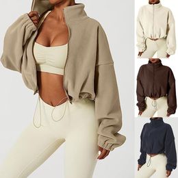 Sweats à capuche pour femmes Sweatshirts coréen Y2k mode col montant manteaux à glissière pour femmes veste solide coupe ample décontractée femme recadrée à manches longues 230921