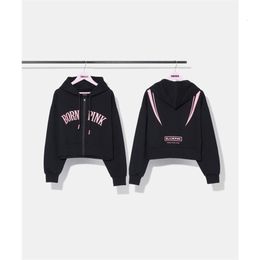 Womens Hoodies Sweatshirts Kpop Born Pink in Mexico Tour Crop Tops Capuchon Vest Lange Mouwen Rits Jas Katoen Y2K Oversized Pullover Kort Sweatshirt 230724