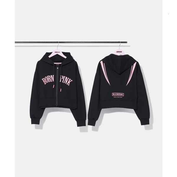 Sweats à capuche pour femmes Sweats Kpop Born Pink in Mexico Tour Crop Tops Cardigan à capuche Manches longues Zipper Manteau Coton Y2K Oversize Pull Sweat court 230724