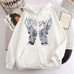 Femmes Hoodies Sweats Kpop Rétro Papillon À Capuche Pull Os Foncé Y2K Vêtements En Peluche Imprimé Manteau Coton Filles Garçon Oversize Pull À Capuche 230725