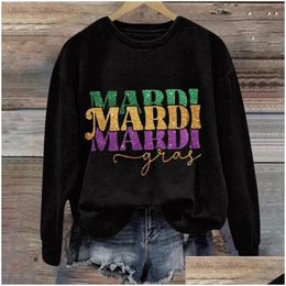 Dames Hoodies Sweatshirts Mardi Letter Gedrukt Ronde Hals Lange Mouw Top Comfortabele Dames Grote Sweatshirt Gevleugelde Trui Drop Delive Otmjq