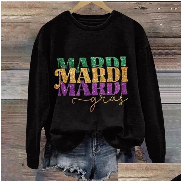 Sweats à capuche pour femmes Sweatshirts Mardi Lettre imprimée Col rond Haut à manches longues Femmes confortables Big Sweat-shirt Pull ailé Drop Delive OTCJZ