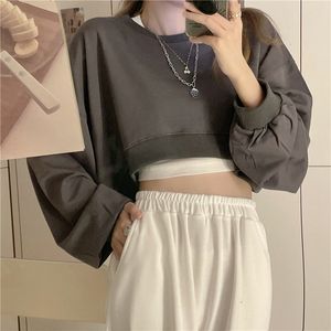 Sweats à capuche pour femmes Sweatshirts MEXZT Streetwear Femmes Sexy Solide Recadrée Oversize Lâche Harajuku BF Pulls Printemps Coréen Chic Casual Y2k Tops 230727