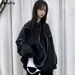 Sweats à capuche pour femmes Sweats à capuche sans chapeau Harajuku BF Style Noir Hiphop Chic Ados Sweats Automne Tendance Allmatch Quotidien Simple Femmes Streetwear 230316