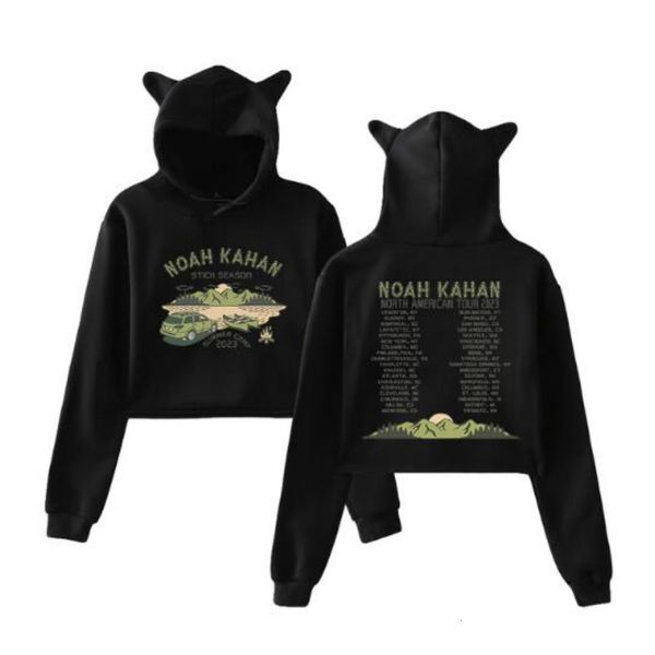 Sweats à capuche pour femmes Sweats Noah Kahan Stick Season World Tour Crop Top Hoodie Harajuku Sweat court Kawaii Cat Ear Pullover Femmes Tops Streetwear 230725