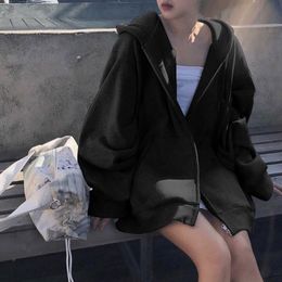 Sweats à capuche pour femmes Sweats à capuche zippés surdimensionnés Femmes Plaine Mode coréenne Simple Sweat Poches Grande Taille 5xl Poleron Baggy Solide Cordon 230818