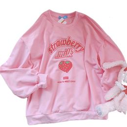 Dames Hoodies Sweatshirts S3XL Harajuku Kaus Kawaii Merah Muda Stroberi Musim Semi Kpop Gaya Korea Bulu Wanita Pakaian Atas Lucu tot Anak Perempuan 230328