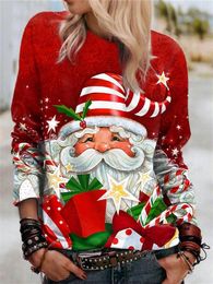 Sweats à capuche pour femmes Sweatshirts Père Noël Sweat à capuche Femmes Mode Sweat Oneck Manches longues Joyeux Noël Sweats Pulls Dessin animé Rouge Cadeaux 231109