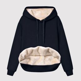 Sweats à capuche pour femmes Sweatshirts Solide Couleur Polaire Épais Chaud Femmes Minimalisme Automne Hiver Lâche Coréen Sportswear Plover Sweat À Capuche Tops Dro Dhksn