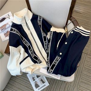 Sweats à capuche pour femmes Sweatshirts Ensembles de sport Femmes Casual Mode Cardigan Manteau Ensemble Lâche Patchwork Design Sweat Veste et Pantalon de survêtement Deux Pièces Costumes Femme 230224