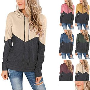 Dames Hoodies Sweatshirts Spot Europese en Amerikaanse Tops Casual stijl Capuchon Dstring Contrasterende kleur Trui met lange mouwen Drop Delive Dhsqn