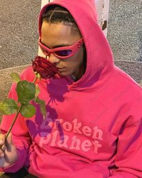 Dames hoodies sweatshirts lente en herfst roze gebroken planeet schuim hoodies vrouwelijke Europese en Amerikaanse losse casual paar straatkleding 230323