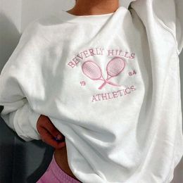 Sweats à capuche pour femmes Sweatshirts Tennis Athlétisme Lettres brodées Femmes Blanc Lâche Printemps Pull À Manches Longues Rétro Mince Coton Pulls Occasionnels 231005