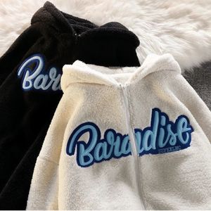 Sweats à capuche pour femmes Sweatshirts chaud polaire lettre broderie fermeture éclair à capuche Cardigan Y2K rue ample rembourré sweat Couple décontracté Joker 231212