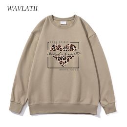 Dames Hoodies Sweatshirts WAVLATII Vrouwen Casual Katoen Vrouwelijk Licht Kaki Luipaard Hart Gedrukt Dame Mode Truien Tops WH2352 230725