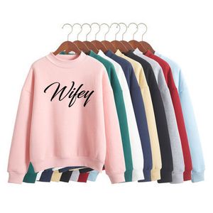 Dames hoodies sweatshirts wifey letters print vrouwen sweatshirt Koreaanse oneck gebreide pullover dikke herfst winter vrouwen DW380 230301
