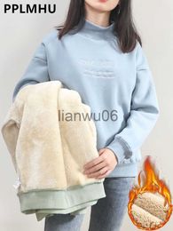 Dames Hoodies Sweatshirts Winter Thicken Sweatshirt Womens Casual Losse Lamswol Halve Coltrui Pullover Streetwear Warme Tops Fleece Gevoerd Sudader J230718