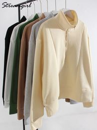 Sweats à capuche pour femmes Sweatshirts d'hiver Sweat-shirt en velours pour femmes avec des manteaux à demi-fermeture éclair de base vert surdimensionné chaud polaire zippé pull 231206