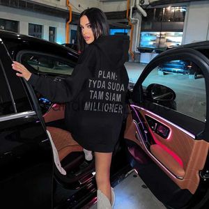 Sweats à capuche pour femmes Sweatshirts Femmes Black Hooded Letter Rhingestone Pullover Chic Casual Loose Streetwear Sweetshirt Automne Fashion Fashion Long Manchet O J231222