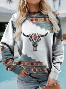 Dames hoodies sweatshirts dames crewneck sweatshirts geometrische gedrukte patchwork lange mouw casual etnische folk pullover vrouwelijke blouse tops mujer 230113