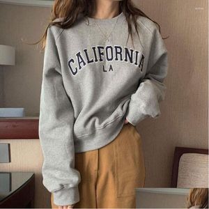 Sweats à capuche pour femmes Sweatshirts Femmes Lettres brodées Sweat-shirt en molleton O Cou à manches longues Hoodless Plover 2023 Automne Hiver Relaxed C Otatg