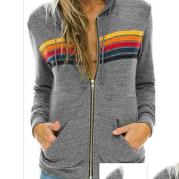 Sweats à capuche pour femmes Sweatshirts Femmes Mode Sweat à capuche surdimensionné Rainbow Stripe Sweat-shirt à manches longues Zipper Drop Livraison Vêtements Clothin Dhziw