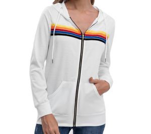 Sweats à capuche pour femmes Sweatshirts Femmes Mode Sweat à capuche surdimensionné Rainbow Stripe Sweat-shirt à manches longues Zipper Pocket Manteau Veste Printemps Casual V UWHU