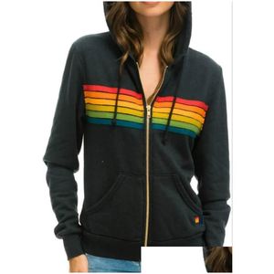 Dames hoodies sweatshirts dames mode hoodie oversized regenboogstreep lange mouw sweatshirt zipper zakje jas jas lente druppel otqer