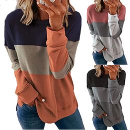 Womens Hoodies Sweatshirts Vrouwen Patchowrk Oversized S5XL Vrouwelijke Oneck Lange Mouw Trui Tops ZC102 231016