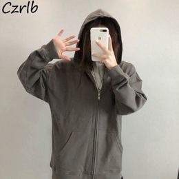 Sweats à capuche pour femmes Sweatshirts Femmes Poche Zipup Vintage Solide Simple À Capuche Style Coréen Ins Lâche Étudiants Allmatch Mode Mujer Cosy Tender 230904