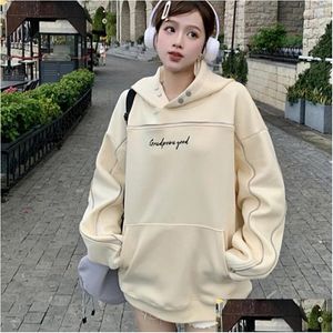 Sweats à capuche pour femmes Sweatshirts Y2K Vêtements Beige Lettre imprimée à capuche à manches longues Automne Baggy Top Loisirs Streetwear Plovers Sweat à capuche Dro Otk0P