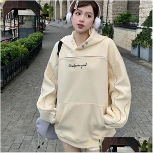 Sweats à capuche pour femmes Sweatshirts Y2K Vêtements Beige Lettre imprimée à capuche à manches longues Automne Baggy Top Loisirs Streetwear Plovers Sweat à capuche Dro Otdly