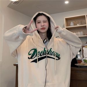 Womens Hoodies Sweatshirts Y2k Zip Up Preppy Hoodie Harajuku Letter Borduurwerk Kleding voor vrouwen Lange mouw Groot formaat Koreaans Casual Chic Top Streetwear 230724